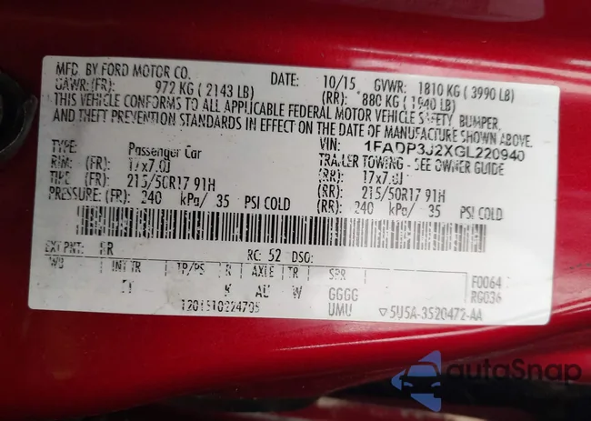 1FADP3J2XGL220940: 42986420