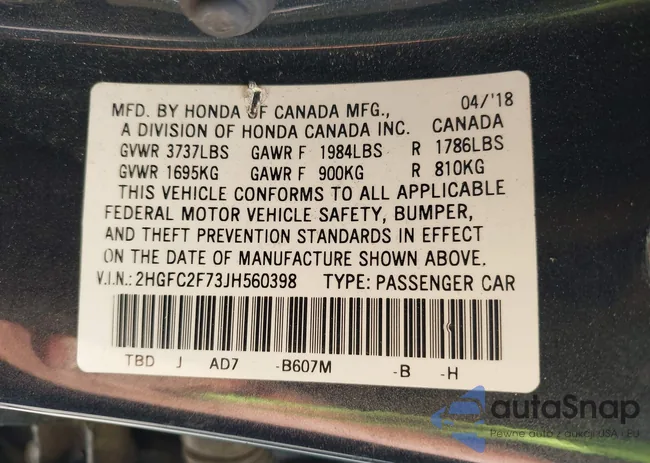 2HGFC2F73JH560398: 42986721