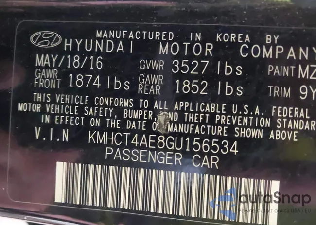 KMHCT4AE8GU156534: 42986790