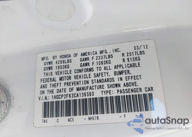 1HGCP2F63CA136560: 42985956