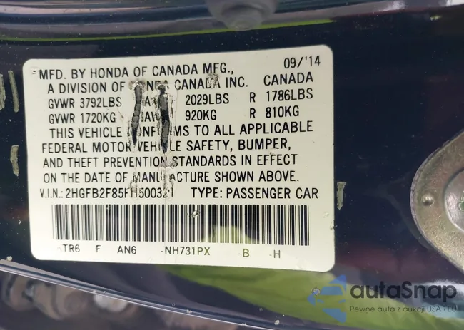 2HGFB2F85FH500321: 42986266