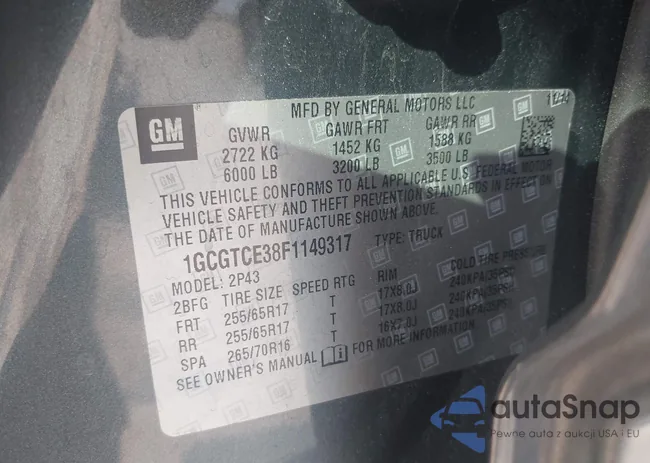 1GCGTCE38F1149317: 42987411