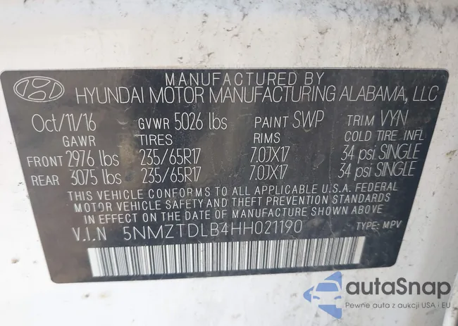 5NMZTDLB4HH021190: 42987498