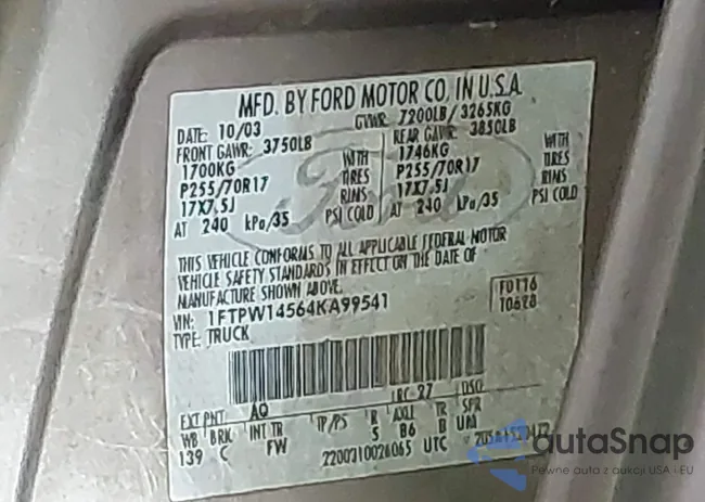 1FTPW14564KA99541: 42987590