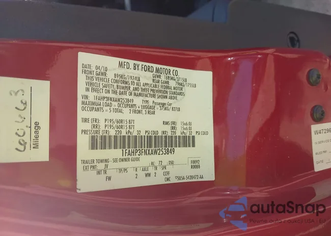 1FAHP3FNXAW253849: 42987602