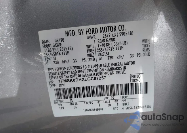 1FMSK8DHXLGC87257: 42987625