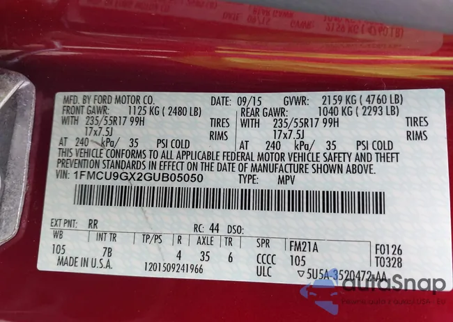 1FMCU9GX2GUB05050: 42987720