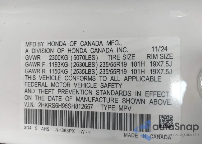 2HKRS6H96SH812657: 42987725