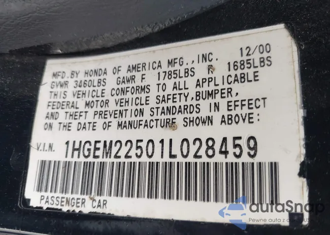 1HGEM22501L028459: 42987921