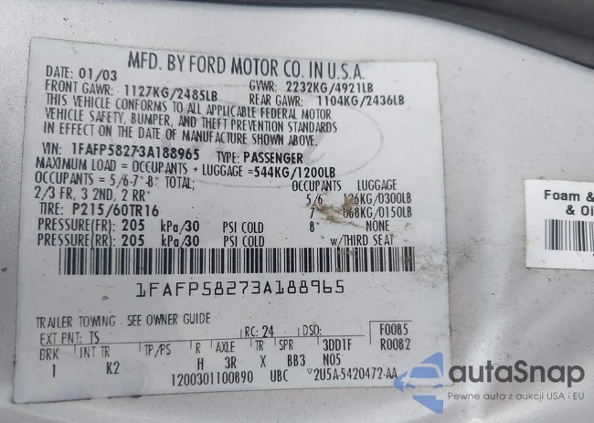 1FAFP58273A188965: 42987012