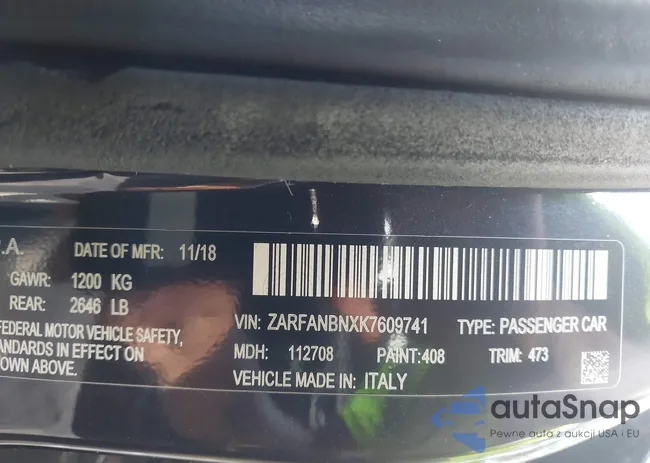 ZARFANBNXK7609741: 42987205