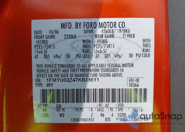 1FMYU02Z47KB35611: 42988436