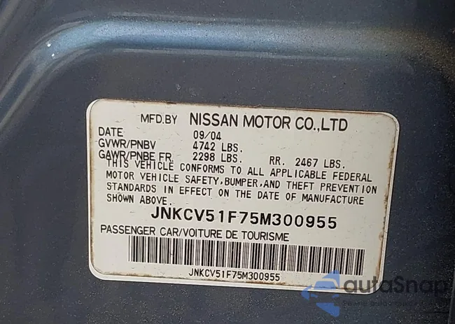 JNKCV51F75M300955: 42989356