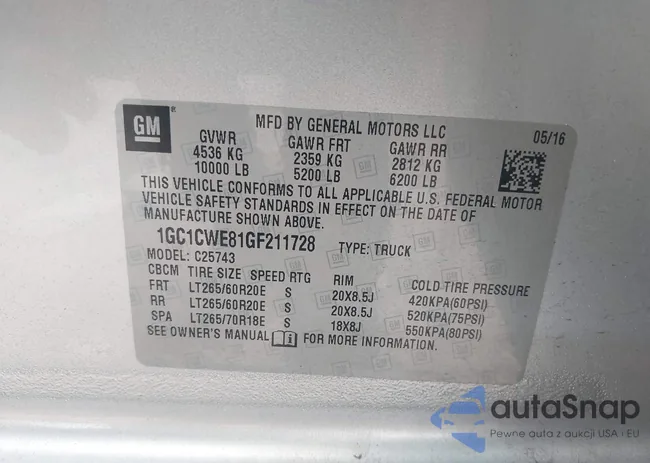 1GC1CWE81GF211728: 42989742