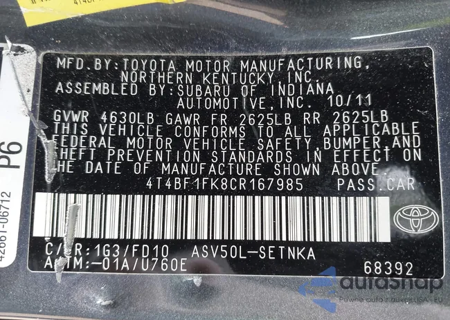 4T4BF1FK8CR167985: 42989282