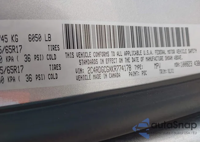 2C4RDGCGXKR774178: 42989285