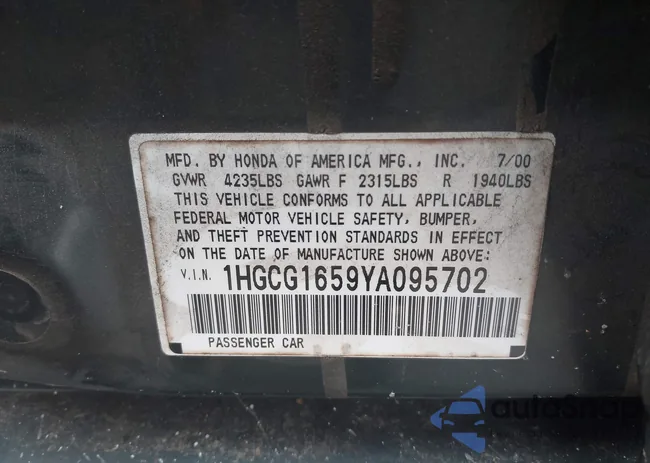 1HGCG1659YA095702: 42989293