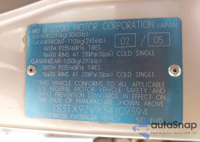 JS3TX92VX54109394: 42989307