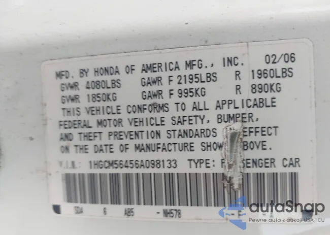 1HGCM56456A098133: 42990890