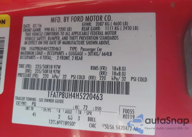 1FATP8UH4H5220463: 42990950