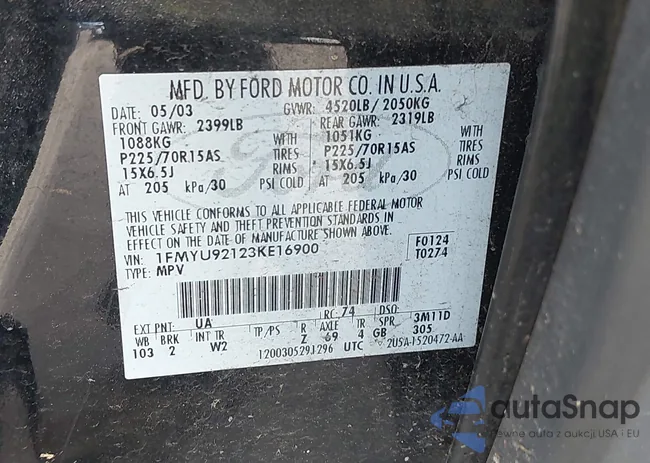 1FMYU92123KE16900: 42990017