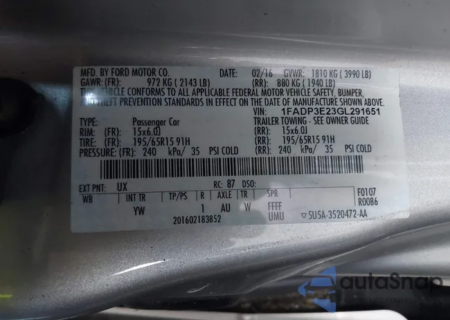 1FADP3E23GL291651: 42990283