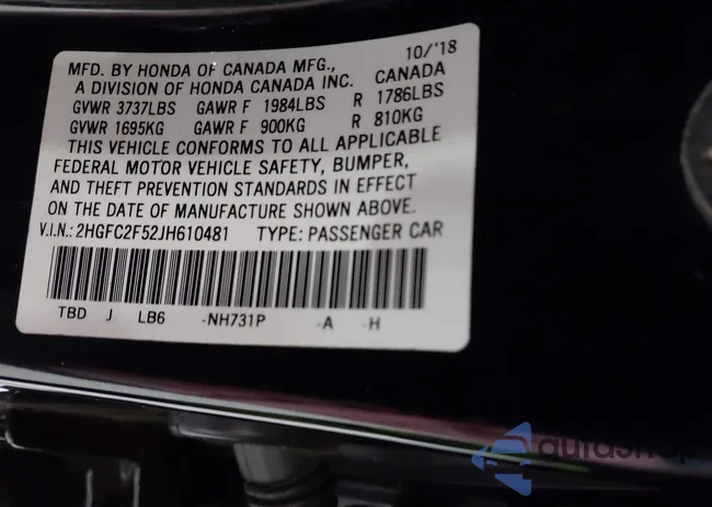 2HGFC2F52JH610481: 42991468