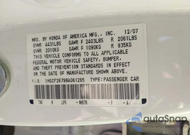 1HGCP26798A061265: 42991549