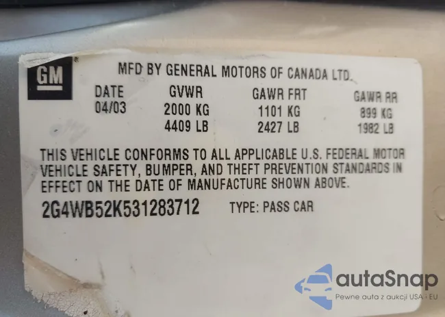 2G4WB52K531283712: 42991099