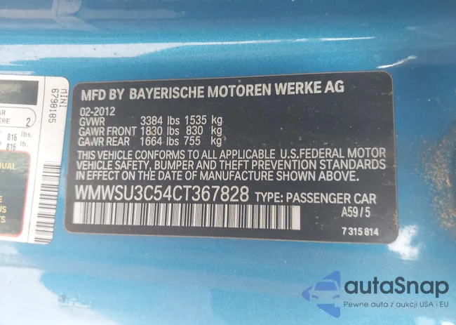 WMWSU3C54CT367828: 42992354