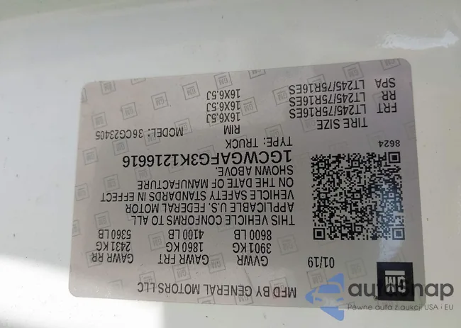 1GCWGAFG3K1216616: 42992485