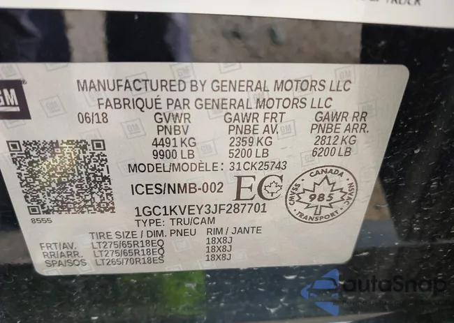 1GC1KVEY3JF287701: 42992874