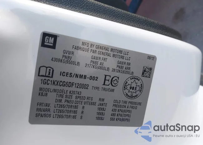 1GC1KXCG6DF120002: 42991938