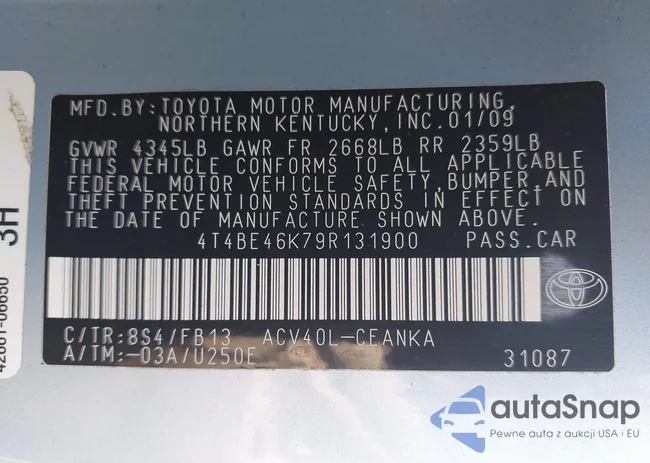 4T4BE46K79R131900: 42992016