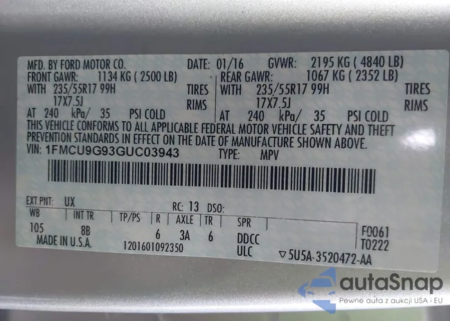 1FMCU9G93GUC03943: 42993635