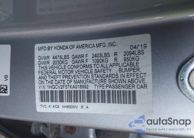 1HGCV2F57KA018992: 42993758