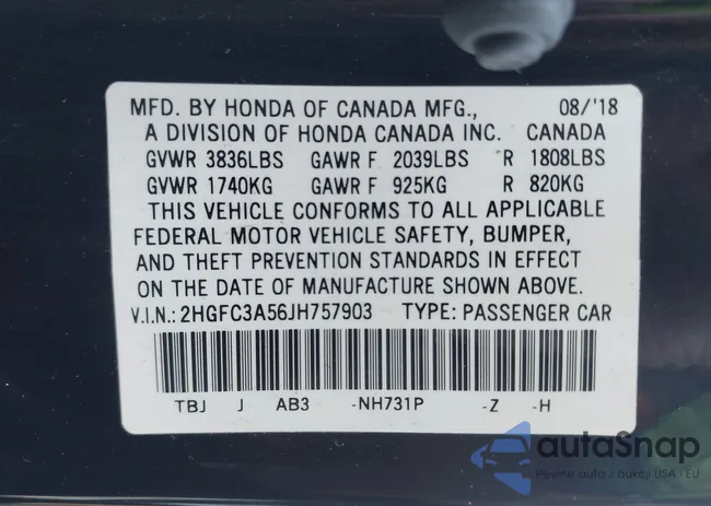 2HGFC3A56JH757903: 42993285