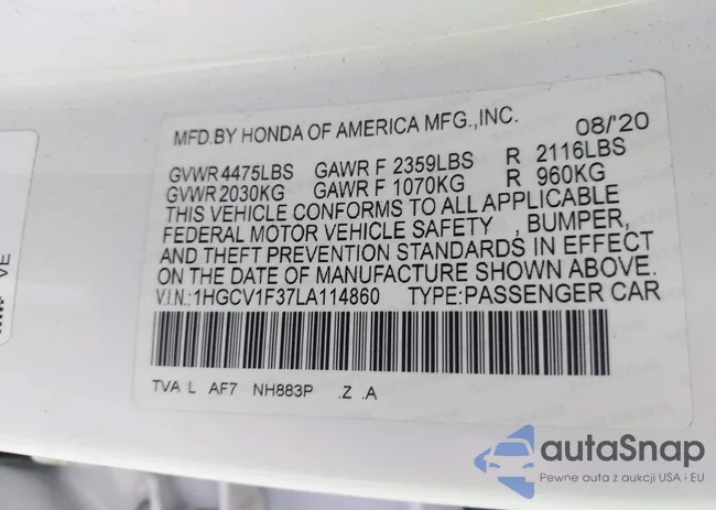 1HGCV1F37LA114860: 42994514