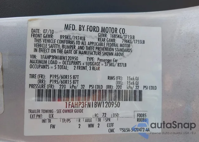 1FAHP3FN1BW120950: 42994548