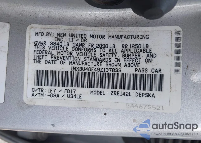 1NXBU40E49Z137833: 42994764