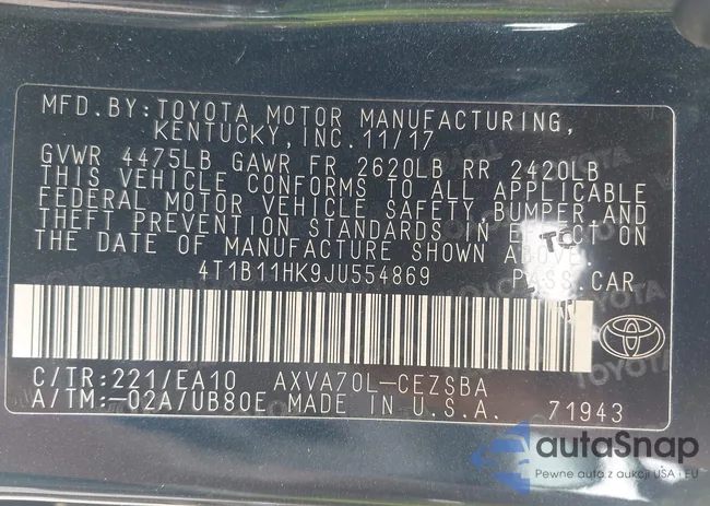 4T1B11HK9JU554869: 42994818