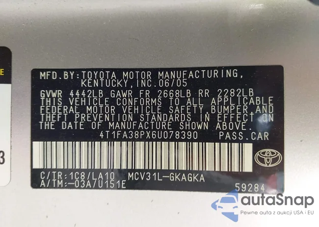 4T1FA38PX6U078390: 42994840