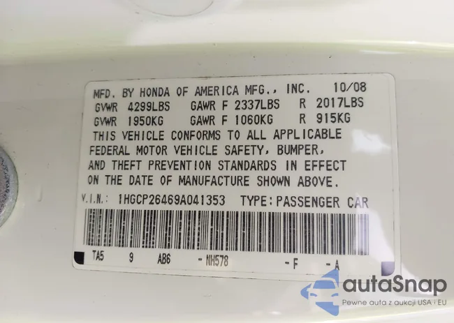 1HGCP26469A041353: 42994253