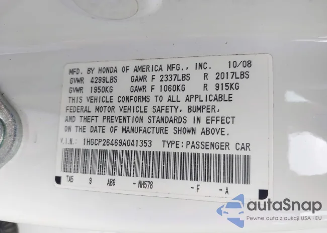 1HGCP26469A041353: 42994253