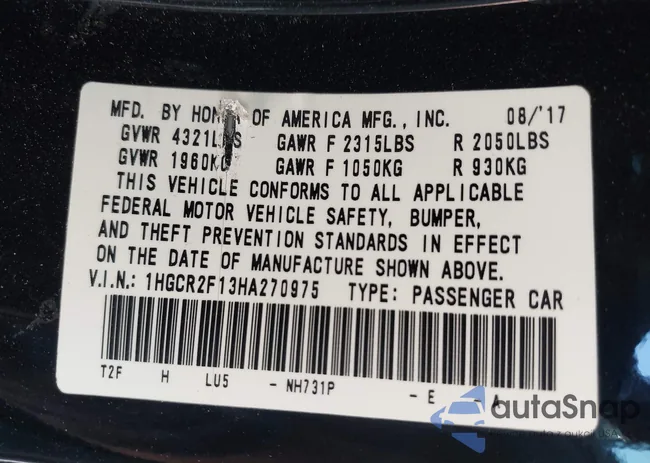 1HGCR2F13HA270975: 42995486