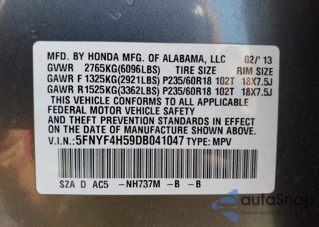 5FNYF4H59DB041047: 42995631