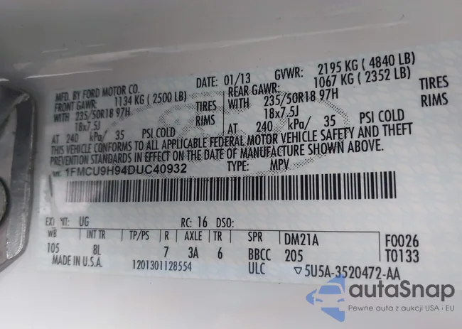 1FMCU9H94DUC40932: 42995787