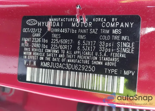 KM8JU3AC3DU629250: 42994935