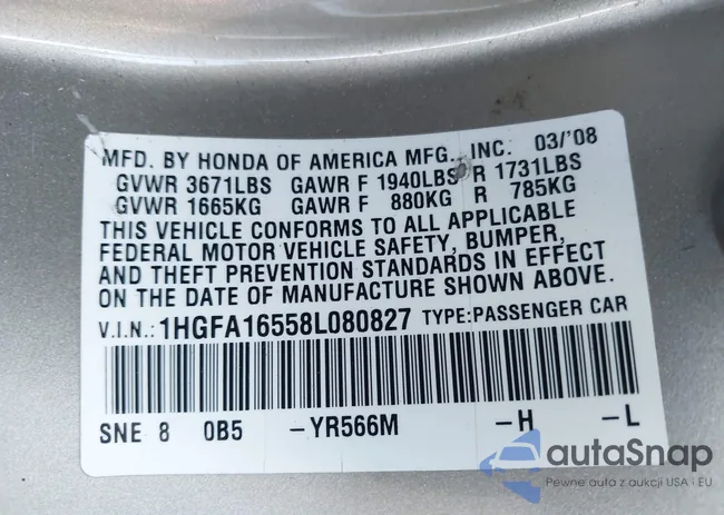 1HGFA16558L080827: 42995014