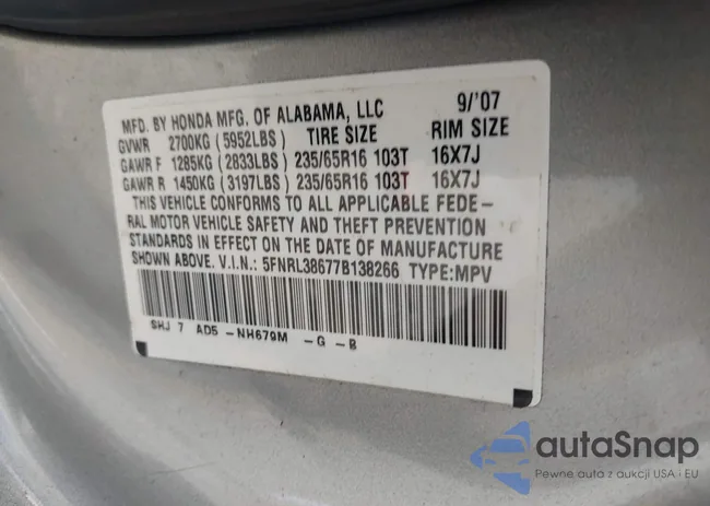 5FNRL38677B138266: 42995082